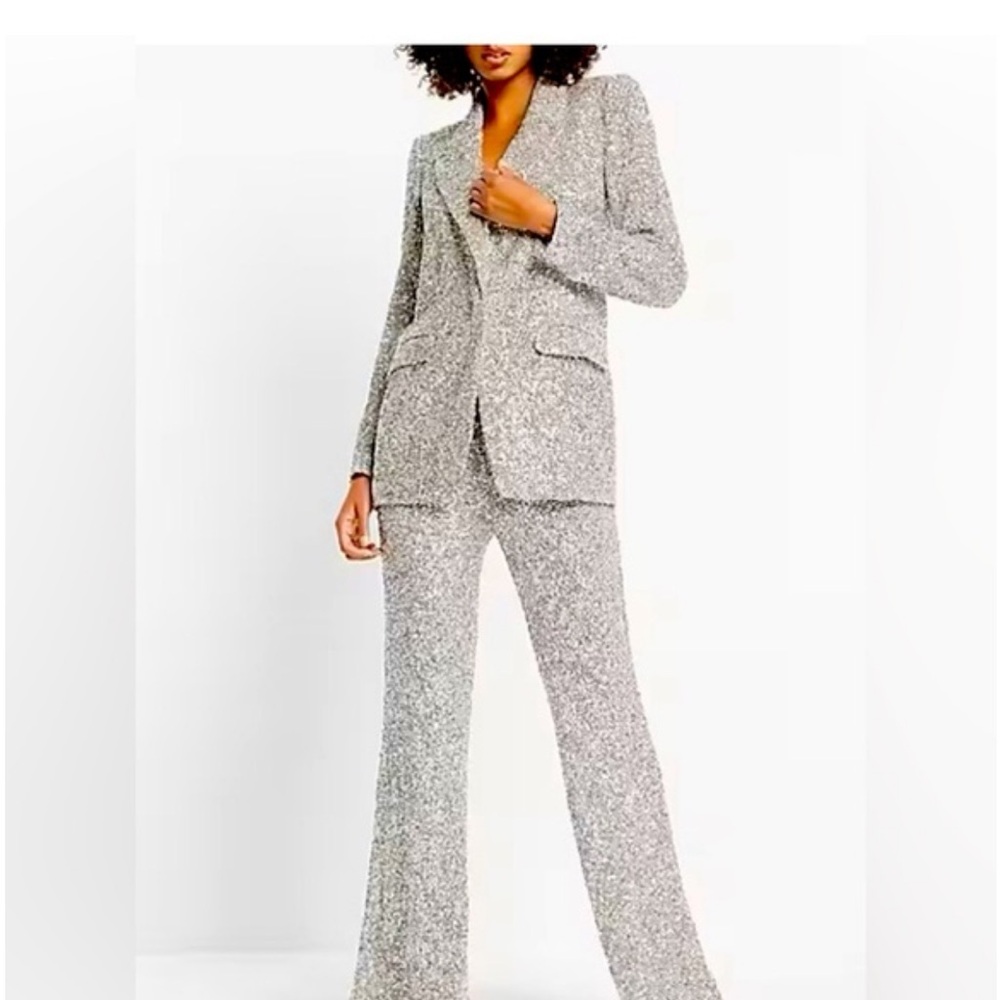 Express Sequin Flare Pants and XL Sequin Boyfriend Blazar XL